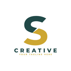 Modern Initial Letter S Logo. Gold and Green Geometric Shape. Usable for Business and Branding Logos.