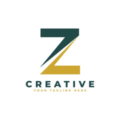 Modern Initial Letter Z Logo. Gold and Green Geometric Shape. Usable for Business and Branding Logos.