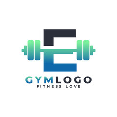 Letter E Logo With Barbell. Fitness Gym logo. Lifting Vector Logo Design For Gym and Fitness. Alphabet Letter Logo Template
