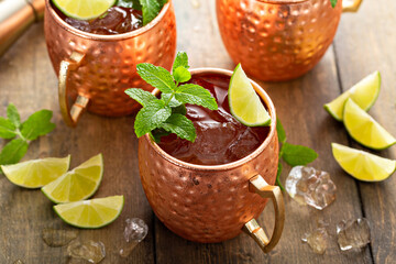 Traditional Moscow Mule in classic copper mugs