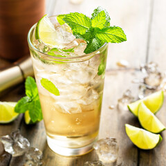 Refreshing summer cocktail with ginger beer and lime