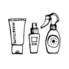 Sunscreen, sunscreen spray. Vector, black, isolated