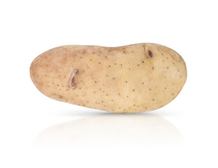 Young potatoe isolated on white background with shadow and reflection.