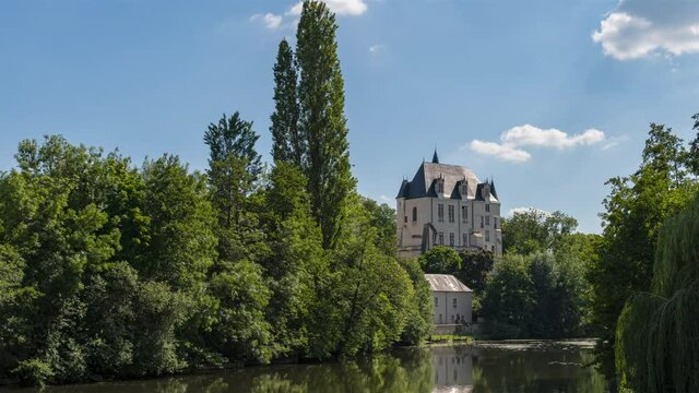 Castle Raoul Timelapse in June 2021 water reflection, Chateauroux, France