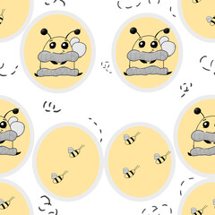 Pattern with bees on a white background.