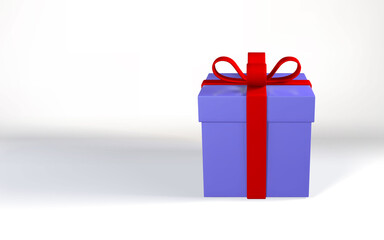 3D render realistic gift box with red bow. Paper box with red ribbon and shadow isolated on white background. Vector illustration