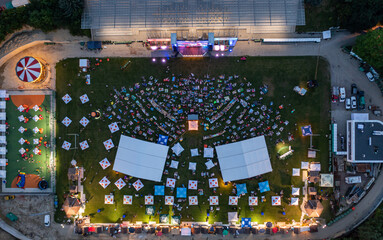 Obraz premium Leopolis Jazz Fest 2019. Stage dedicated to Eddie Rosner. Picnic zone. Aerial view from drone