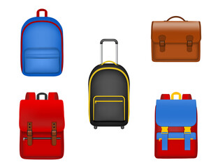 Set of isolated school backpacks