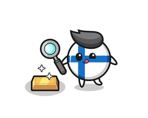 finland flag badge character is checking the authenticity of the gold bullion