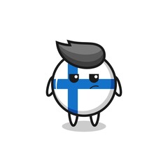 cute finland flag badge character with suspicious expression