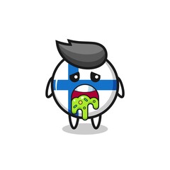 the cute finland flag badge character with puke