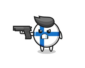 the cute finland flag badge character shoot with a gun