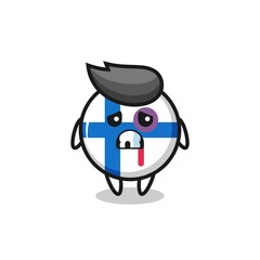 injured finland flag badge character with a bruised face