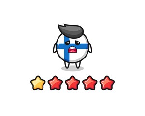 the illustration of customer bad rating, finland flag badge cute character with 1 star