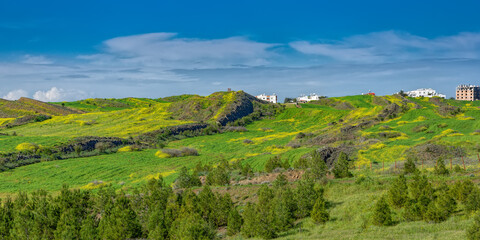 Fototapeta premium Picturesque nature background of the slopes of the Kyrenia mountain range in the Kyrenia region, Northern Cyprus