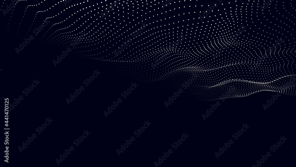Poster abstract blue background of moving particles. futuristic dotted 3d wave. big data. vector illustrati