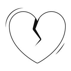 Vector isolated simple flat icon. Heart with a crack in the middle. Design element on the theme of the end of love, a broken heart, quarrel or separation.