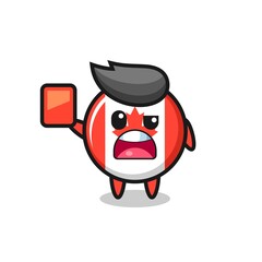 Fototapeta premium canada flag badge cute mascot as referee giving a red card