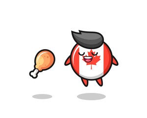 cute canada flag badge floating and tempted because of fried chicken