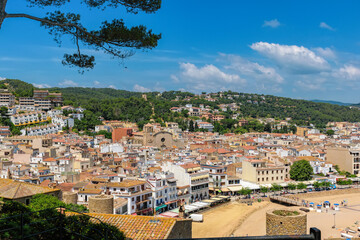 High point view to cityscape of mediterranean coastal town Tossa de Mar, Costa Brava, Catalonia, Spain.