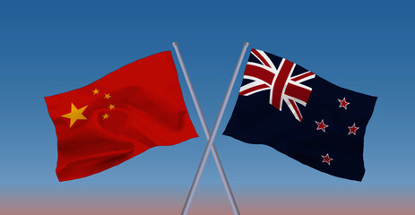 中国とニュージーランドの国旗