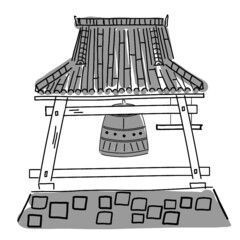 Hand drawn illustration of Japanese New Year's eve bell in simple drawing 