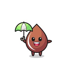cute chocolate drop illustration holding an umbrella