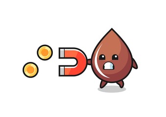 the character of chocolate drop hold a magnet to catch the gold coins