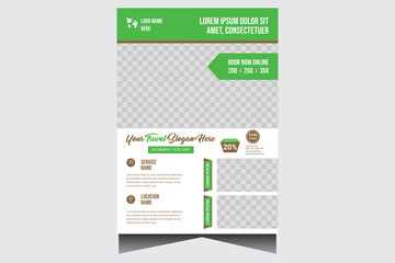 Creative green travel flyer vector design template