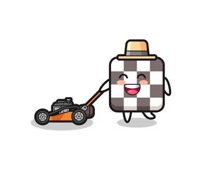 illustration of the chess board character using lawn mower