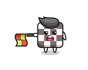 chess board character as line judge hold the flag straight horizontally