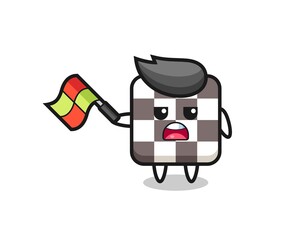 chess board cartoon as the line judge hold the flag up at a 45 degree angle