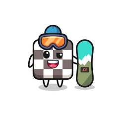 Illustration of chess board character with snowboarding style