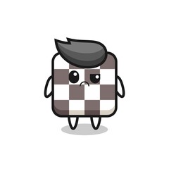 the mascot of the chess board with sceptical face