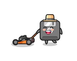 illustration of the floppy disk character using lawn mower