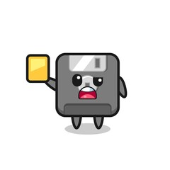 cartoon floppy disk character as a football referee giving a yellow card