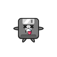 character of the cute floppy disk with dead pose