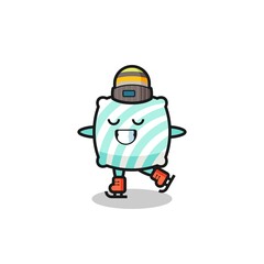 pillow cartoon as an ice skating player doing perform