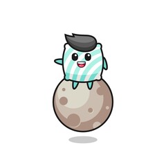 illustration of pillow cartoon sitting on the moon