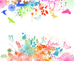 Fototapeta na wymiar Multicolored floral abstraction background with blots. Vector illustration