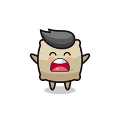 cute sack mascot with a yawn expression