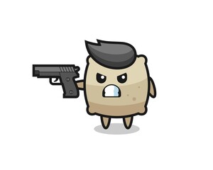 the cute sack character shoot with a gun