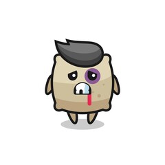 injured sack character with a bruised face