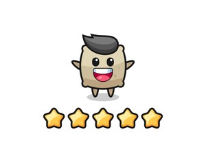 the illustration of customer best rating, sack cute character with 5 stars
