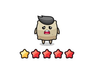 the illustration of customer bad rating, sack cute character with 1 star