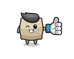 cute sack with social media thumbs up symbol