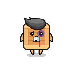 injured wooden box character with a bruised face