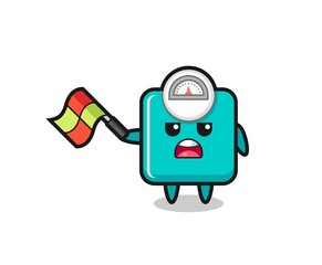 weight scale cartoon as the line judge hold the flag up at a 45 degree angle