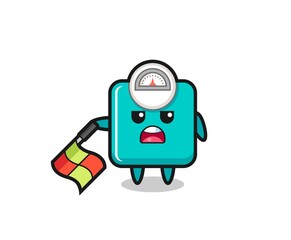 Fototapeta premium weight scale character as line judge hold the flag down at a 45 degree angle