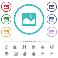 Night landscape flat color icons in circle shape outlines